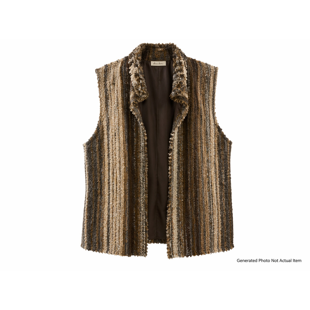 Apt 9 Womens Faux Fur Vest Brown Gray Striped Open Front Sleeveless XL